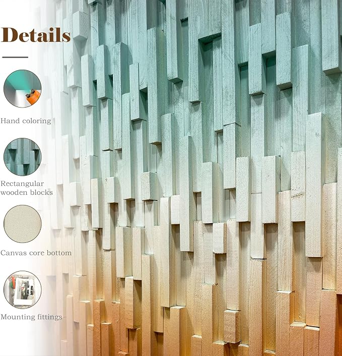LIUZEYUE Large-Scale Wood Wall Art Featuring Architectural Wood Strips | abstract wall art; cool gray and amber, organic wood grain; executive suite feature-wall statement; 35.4 x 70.9 in - Image 3
