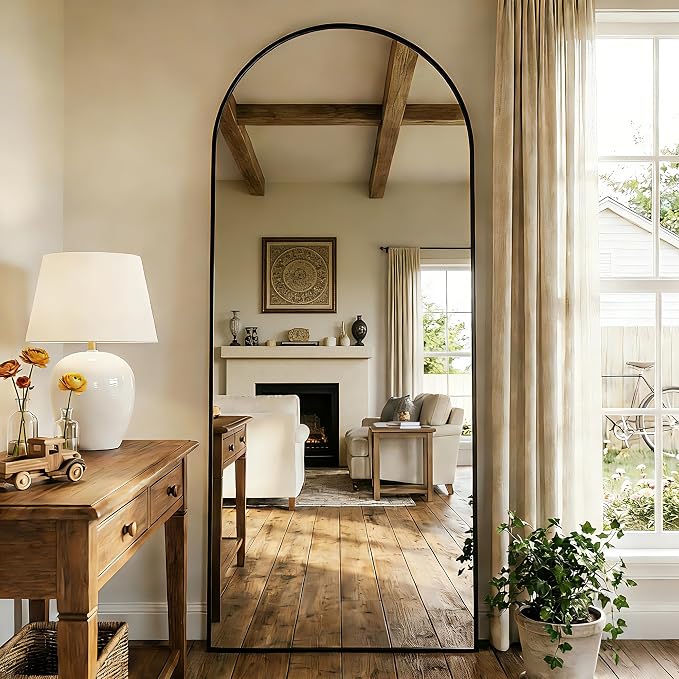 69"x28" Arched Full Length Mirror, Full Body Floor Mirror, Black - Image 3