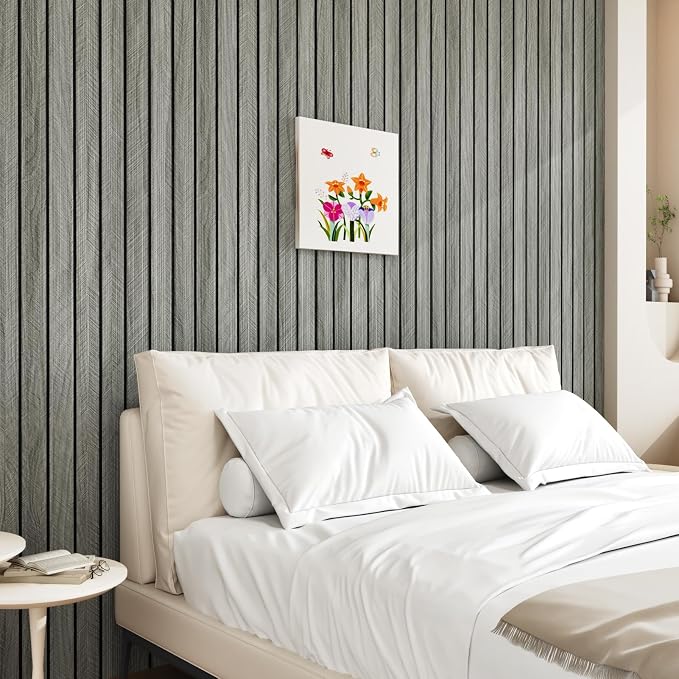 Grey Wood Wall Panels Textured Wood Slats 3D Soundproof Wall Panel | Peel and Stick Shiplap 11.8"x197" Wooden Panel Walls Decor Self Adhesive Wooden Panel Wallpaper for Studio Homes Ceiling - Image 7