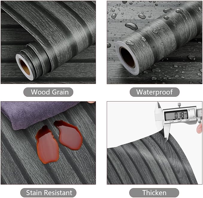 YENHOME 17.7"X393" Peel and Stick Black Wood Slat Wallpaper Wood Panels Look Contact Paper Removable Self Adhesive Wallpaper for Bedroom Accent Wall Covering Renter Friendly Vinyl Wall Décor - Image 6