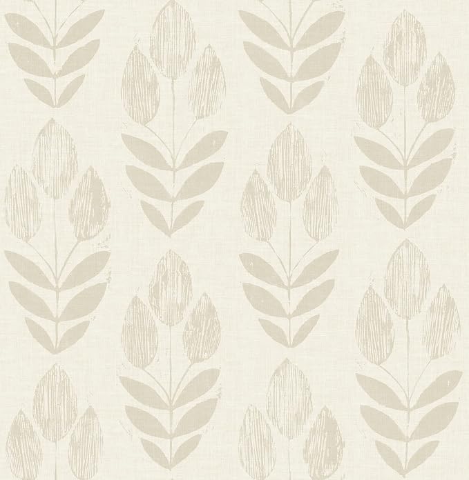 NuWallpaper Cream Folk Tulip Peel and Stick Wallpaper, Removable Wallpaper, 20.5 in x 18 ft by NuWallpaper