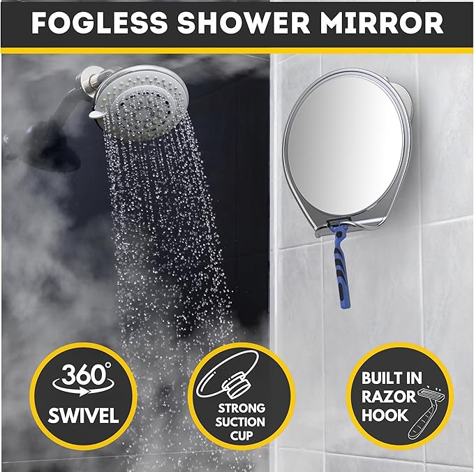 HONEYBULL Fogless Shower Mirror for Shaving with Suction Mount, Chrome - Image 3