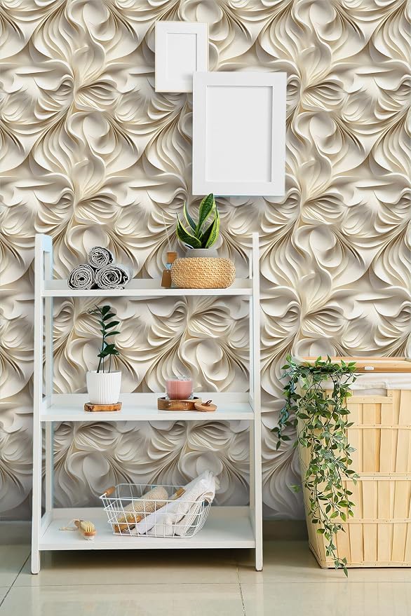 Peel and Stick Wallpaper Flat 3D Effect Interior Wall Décor Contact Self Adhesive Removable Wallpaper Renter Friendly for Bedroom Living 17.7in x 6.6ft（Not Textured Wallpaper） by WEISENI