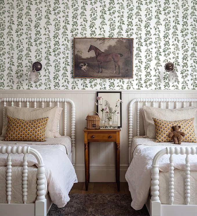Heroad 17.3''x393'' Green Wallpaper Vintage Peel and Stick Wallpaper Leaf Contact Paper Cottage Core Wall Paper Self Adhesive Removable Wallpaper for Bathroom Bedroom Kitchen Watercolor Decor Vinyl - Image 3