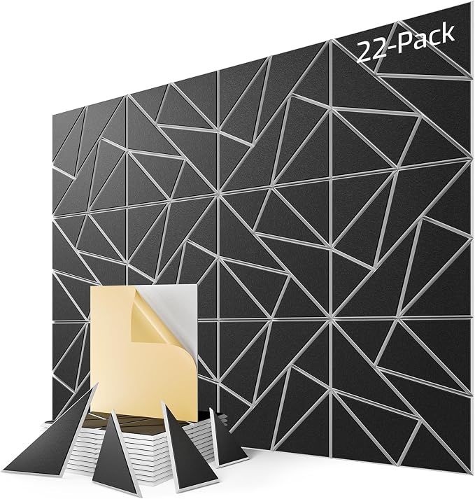 22-Pack Felt Acoustic Panels,12"x12"x0.4" Soundproof Wall Panels, Peel & Stick Sound Proof Foam Panels for Walls, Geometric Noise Reduction Panels for Home Office,Studio (Black on White) by Lebenforce