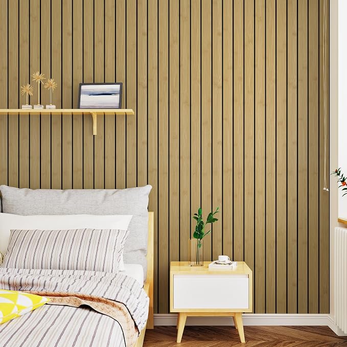 Wallercity Brown Wood Slat Wall Panels Wooden Acoustic Slat Wall Panelings | Self Adhesive Flexible 3D Textured Shiplap Panels Wood Grain Peel and Stick Wallpaper for Bedroom Walls Basement 11.8x118 IN - Image 7