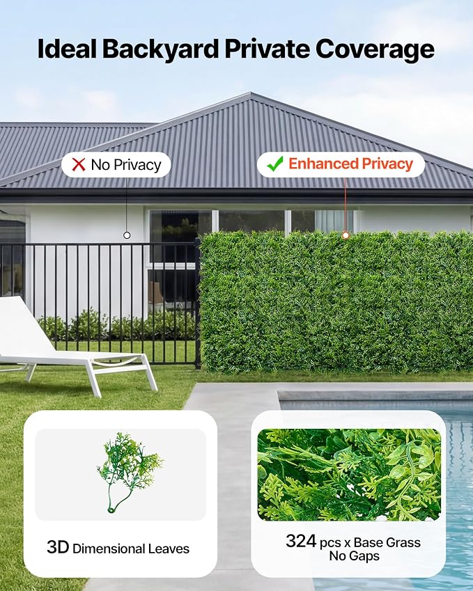VEVOR Artificial Plant Wall, 12PCS 20 x 20 in Artificial Boxwood Panels, Sun Protection Greenery Backdrop Privacy Hedge Fence, Fake Grass Screen for Wedding, Indoor, Outdoor Garden, Backyard,Ferns - Image 3