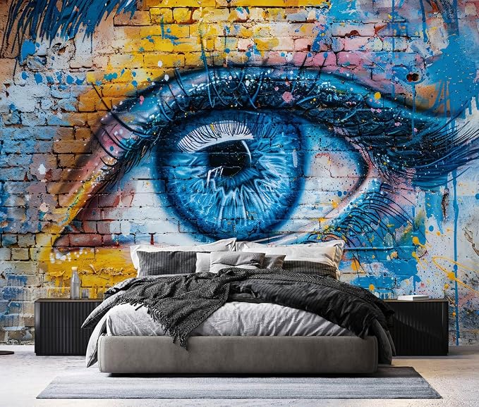 PYFFYP-Abstract Eye Graffiti Brick wall Peel and Stick Wallpaper murals by PYFFYP