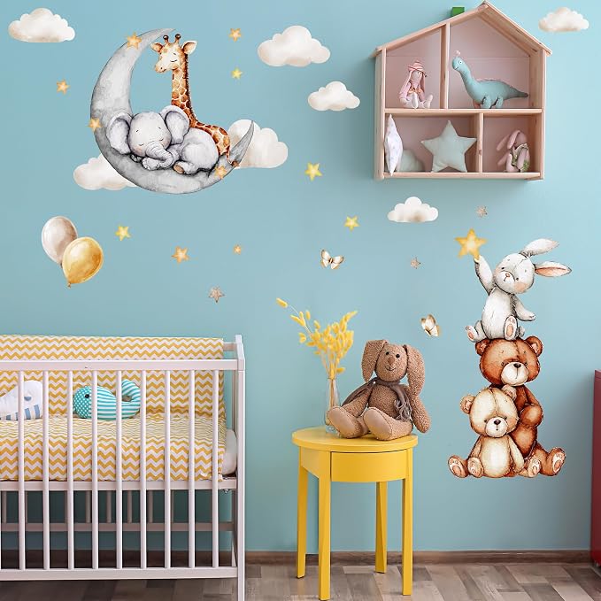 Boho Animals & Moon Wall Decals, Removable Nursery Jungle Animals Balloon Bear Wall Stickers for Kids, Boys and Girls Room, Bedroom, Toddler Room Decor (Animal Stars and Clouds Wall Decor 58) - Image 7