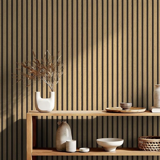 myforHD Wallpaper Peel and Stick Wood Grating Stripe Self-Adhesive Wallpaper Faux Wood Contact Paper Wood Slats Self Adhesive Wall Paper PVC Vinyl Film Removable Waterproof 17.3" x 393" - Image 6