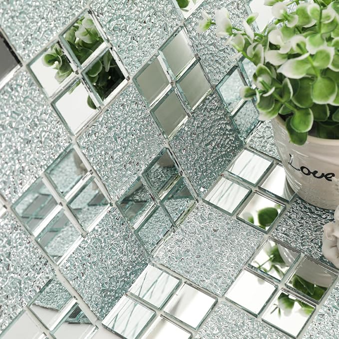 Lovdeco Mirror Peel and Stick Square Mosaic Tile for Kitchen Backsplash, 12" x 10", 6 Pieces, 5 SQ.FT. - Image 4