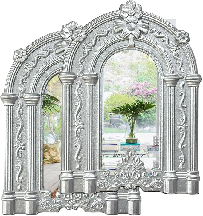 ZEXUIRU 2 Set Rustic Wall Mirrors for Bedroom Bathroom Living Room Entryway Wood Farmhouse Easy to Hang Framed Decorative Accent Hanging Wall-Mounted Mirror Set for Living Room - Silver by ZEXUIRU