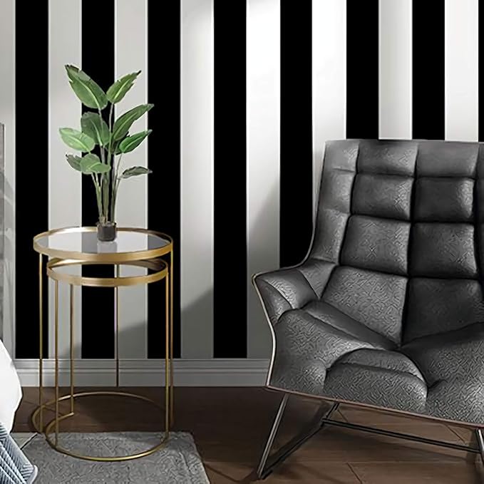 Guvana Stripe Black and White Peel and Stick Wallpaper Self-Adhesive Wallpaper 118"x17.7" Removable Contact Paper Waterproof Wall Paper Decorative Wall Covering Cabinets Shelves Drawer Liner Vinyl by Guvana