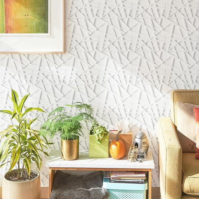 LEVOWAY 33 Pack 3D Wall Panels for Interior Wall Decor, 12''x12'' White Accent Textured Wall Panels, Wall Covering Panles for Living Room, Gaming Room, TV Background, Cover 32 Sq.Ft - Image 4