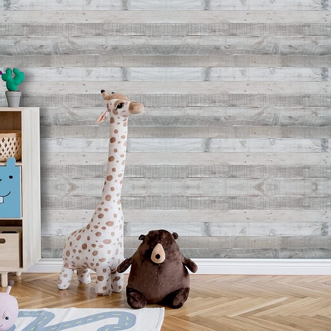 WENMER Grey Wood Wallpaper 17.71" x 118" Shiplap Peel and Stick Wallpaper Wood Contact Paper Self Adhesive Wallpaper Wood Plank Wall Paper for Cabinets Kitchen Shelf Drawer Wall Door - Image 2