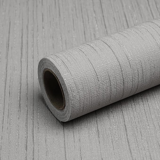 Grey Grasscloth Peel and Stick Wallpaper Vintage Texture Removable Waterproof Wallpaper for Room Walls, Cabinets, Furniture, Drawers, Desk A Set of 15.7"x1200" by Qianglive