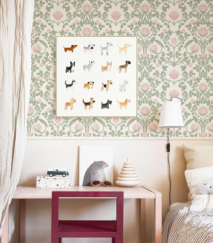 YXTII Peel and Stick Wallpaper Pink Floral Damask Wallpaper for Bedroom Decorative Self Adhesive Shelf Drawer Liner - Image 2