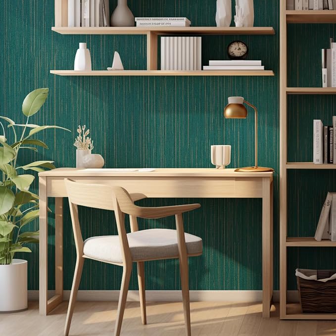 Teal Green Grasscloth Peel and Stick Wallpaper Texture Contact Paper 15.7"x120" Vintage Wallpaper Removable Waterproof Wall Paper for Room Walls Cabinets Furniture Drawers Desk - Image 7