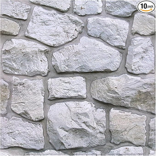 Commomy Faux Stone Peel and Stick 3D Wall Panels 10 Pcs 11.8" x 11.8" | Ultralight Thin PVC Printable Faux Rock Wall Covering Decorative Tiles for Living Room,Fireplace(Covers 9.7 sq.ft) by CommomyDecor