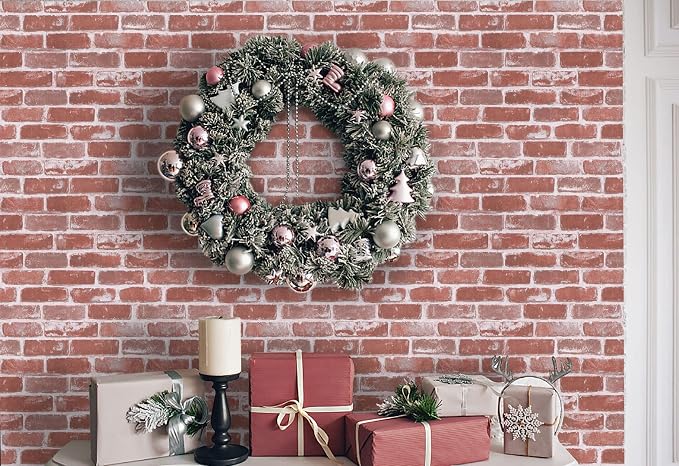 Timeet Red Faux Brick Wallpaper Peel and Stick Wallpaper 17.7" x 118.11" Self Adhesive Contact Paper Stick on Wall Paper Christmas Fireplcae Decoration Easy to Install - Image 4