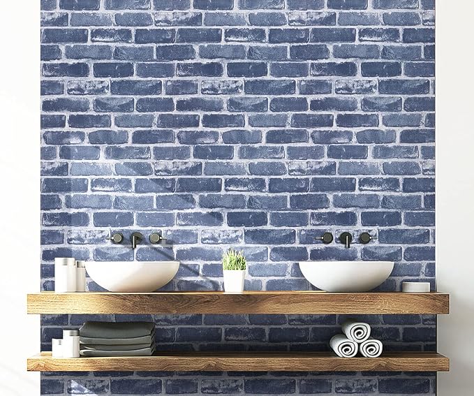 Timeet Blue Brick Wallpaper Peel and Stick Wallpaper 17.7" x 118.11" Self-Adhesive Removable Brick Textured Wallpaper Waterproof Backplash Living Room Wall Decor - Image 7