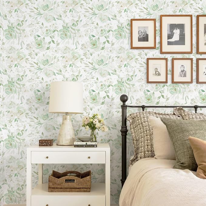 Ismoon Green Floral Peel Stick Wallpaper Boho Stick on Wallpaper | Watercolor Contact Paper for Cabinet Removable Self Adhesive Vinyl Wallpaper for Girl Bedroom Accent Wall Decor 17.3x393in - Image 3