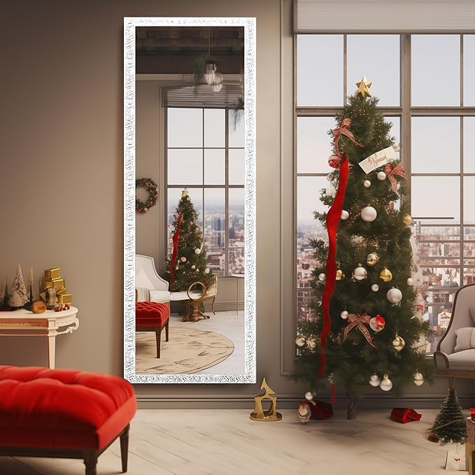 LFT HUIMEI2Y Door Mirror Full Length, Wall-Mounted Mirror White 50" x14" - Image 2