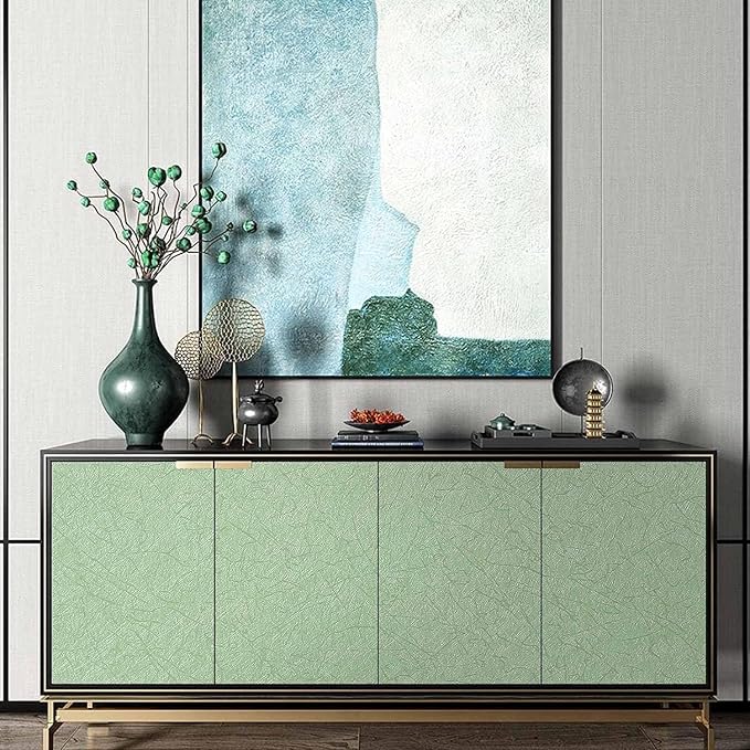 Green Peel and Stick Self Adhesive Wallpaper Countertop Contact Paper | Removable Embossed Silk Waterproof Bathroom Wallpaper 15.7" X 393.7" Kitchen Vinyl Wrap for Cabinet Shelf Liner Paper - Image 8