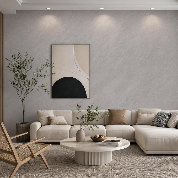 Gray-Beige Limewash Wallpaper Peel and Stick 16'' x 354'' Silver Plaster Concrete Contact Paper Self Adhesive Waterproof Beige Matte Limestone Textured PVC Removable Vinyl for Bedroom Kitchen Bathroom by Bumoo