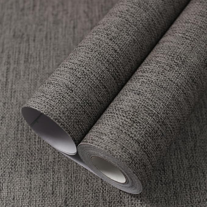 WADILE Grasscloth Peel and Stick Wallpaper 23.6in x 472in, Textured Contact Paper for Cabinets, Faux Linen Wall Paper Pull and Stick, Fabric Vinyl Wallpaper Self Adhesive Brown Gray by WADILE