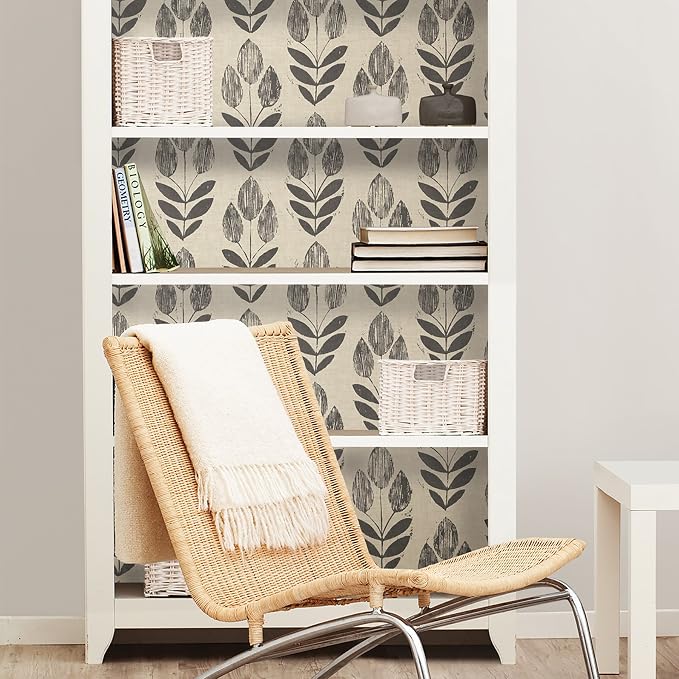 NuWallpaper Folk Tulip Peel and Stick Wallpaper, Neutral, Textured Removable Wallpaper, 20.5 in x 18 ft - Image 3