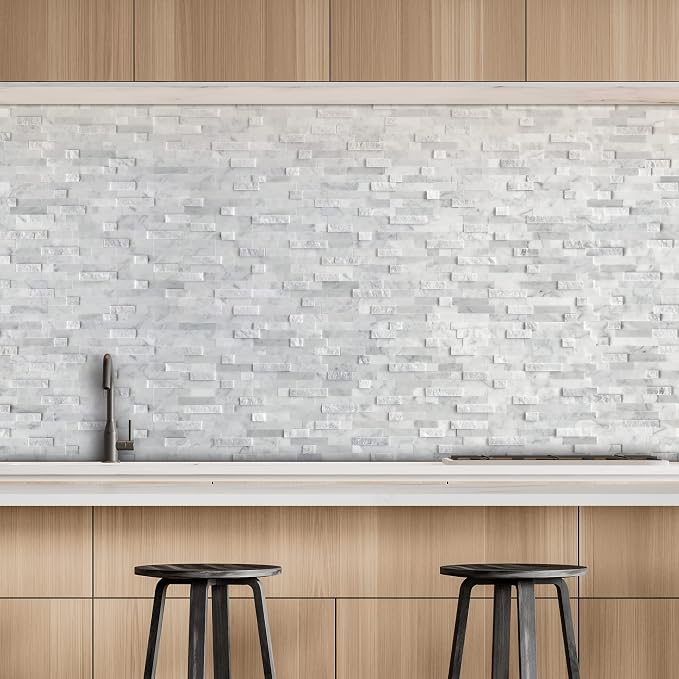 SUNWINGS 5-Sheet Peel and Stick Mosaic Natural 3D Stone Self Adhesive Marble Tiles, 11.5" x 10.7" Stick on Backsplash for Kitchen Bathroom Fireplace Vanity, Mixed Gray - Image 6