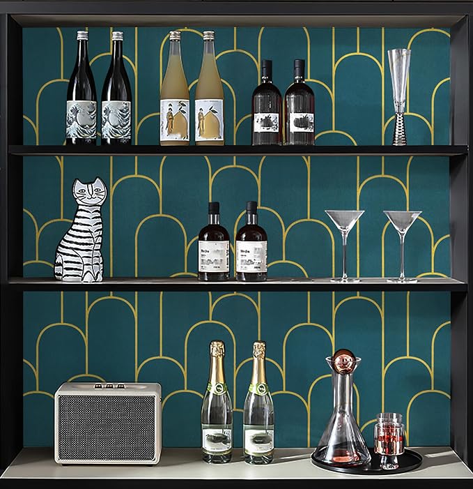 Yasinet Peel and Stick Wallpaper Green and Gold Wallpaper Modern Dark Green Contact Paper Gold Geometric Removable Self Adhesive Wall Paper for Bedroom/Cabinet Waterproof Bathroom Vinyl 393.7" x 17.3" - Image 8