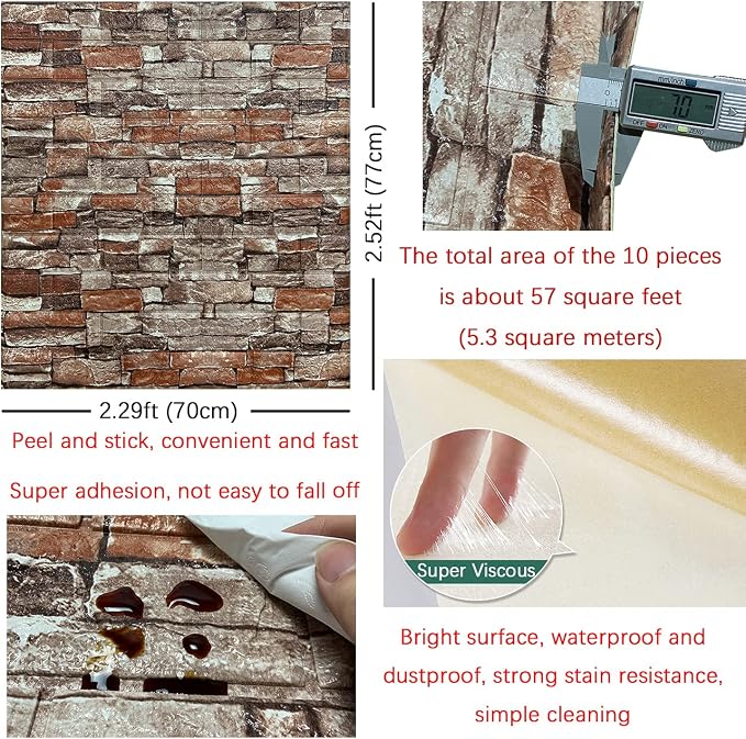 Yutianli 7mm Thick Anti-Collision self Adhesive 3D Wall Panels Peel and Stick,10-Pack 57 Sq.Ft Antique Foam Wall Panel Faux Brick Wall Panels Faux Stone Wall Panels for Bedroom (10, Style D) - Image 5