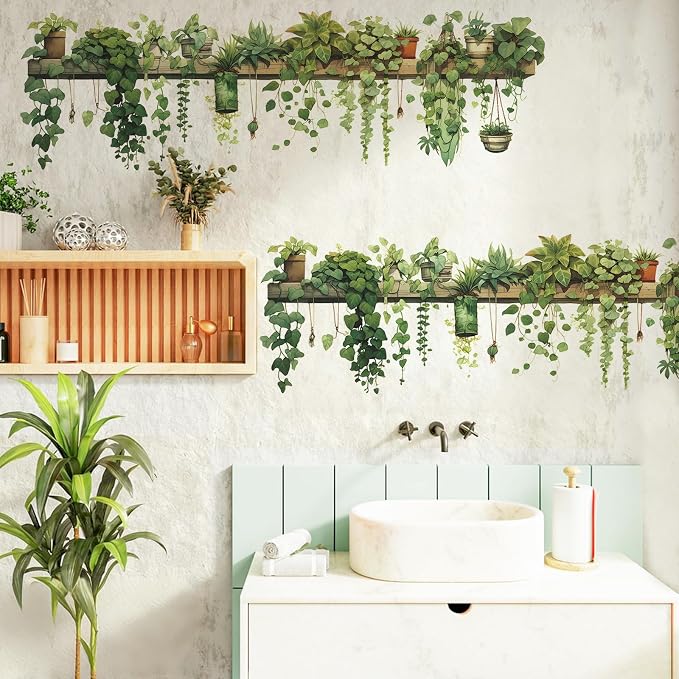 2Pc Green Plants Wall Decals, Removable PVC Stickers Indoor Decor | Vivid Plant Print, Self-adhesive Easy Install, No Wall Scratches, Fits Walls Doors Cabinets Windows Home Decor - Image 4
