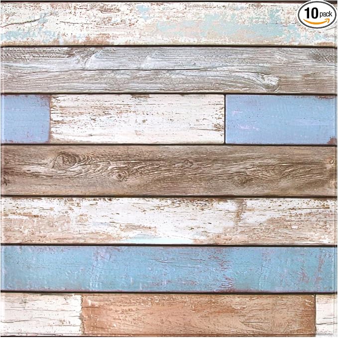 Commomy Faux Wood 3D Wall Sticker Peel and Stick Tiles 10 Pcs 11.8" x 11.8" | Ultralight Thin PVC Wood Grain Wallpaper Tiles for Quick DIY Wall Paneling Decor(9.7sq.ft) by CommomyDecor