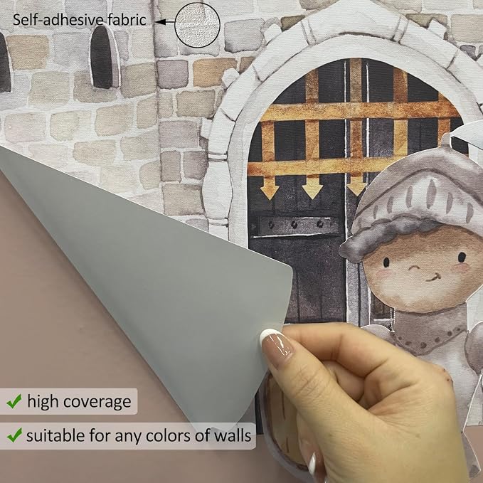 Large Knight Assembled Castle Wall Mural for Bedroom and Playroom | 64.96" x 57.09" Watercolor Castle Wall Murals, Peel and Stick Knight Wall Decals for Kids Room and Nursery - Image 4