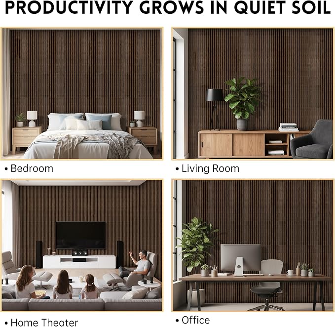 4 Pack Wood Panels for Wall, 106.3" × 11" Wood Slat Acoustic Panels for Wall, Soundproof Panels, 3D Fluted Panels for Interior Wall Decor (Dark Walnut) - Image 8