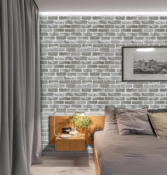 Timeet 3D Vintage Grey Brick Wallpaper 17.7"×472" Brick Peel and Stick Wallpaper Brick Wallpaper Brick Self Adhesive Faux Textured Wallpaper Stone Look Wall Paper Home Decor Vinyl - Image 6