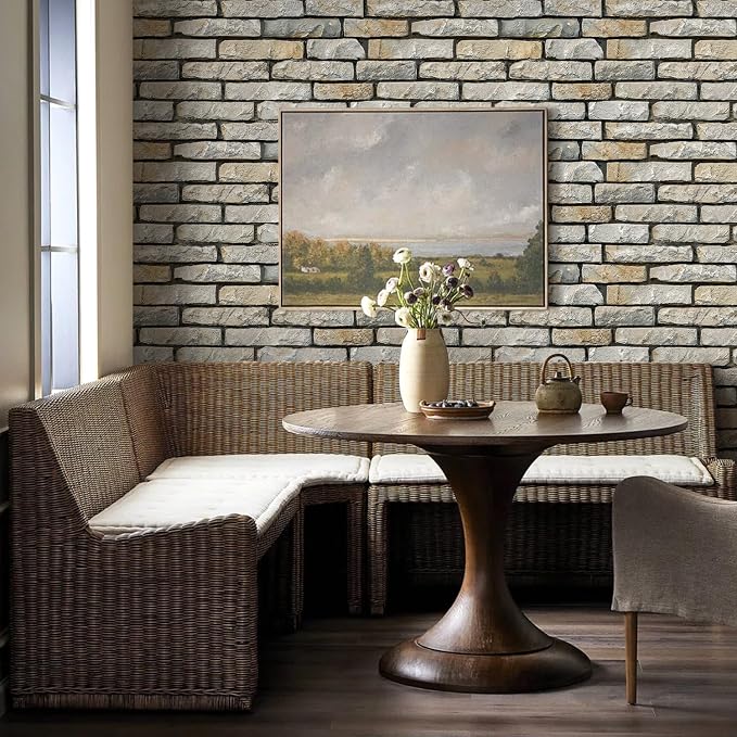 Commomy Peel and Stick Faux Stone 3D Wall Panels 12 pcs of 22.8" x 11.8" | Thin & UrltraLight PVC Printable Brick Wall Panels for Bedroom,Living Room,TV Background (Covers 22.48 sq.ft) - Image 9