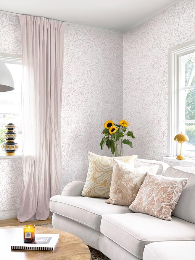 Ismoon Pink Wallpaper Peel and Stick Boho Floral Contact Paper 17.3x78.7in | Renter Friendly Wall Paper Textured Self Adhesive Removable Wallpaper for Bedroom Kitchen Thicken Vinyl Waterproof - Image 9