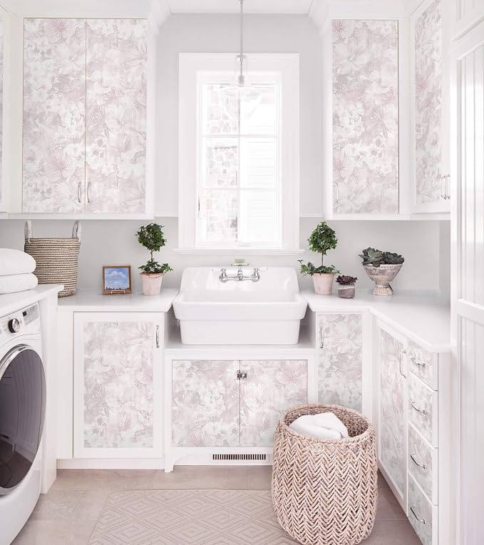 Heroad 17.3inx32.8ft Pink Peel and Stick Wallpaper Floral Contact Paper Vintage Wall Paper Self-Adhesive Removable Wallpaper for Cabinets Drawers Bedroom Mural Wall Decor Vinyl Roll - Image 9