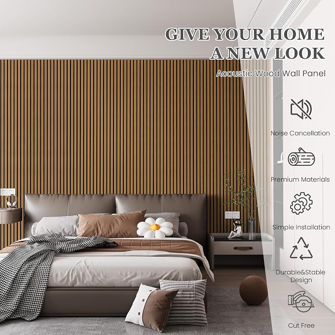 6 Pack Wood Salt Acoustic Wall Panels 94" x 7.9" x 0.8", Natural Oak | 3D Fluted Soundproof Wooden Wall Panel, Sound-absorbing Wall Decor for Home Theater Studio Office Bedroom - Image 2