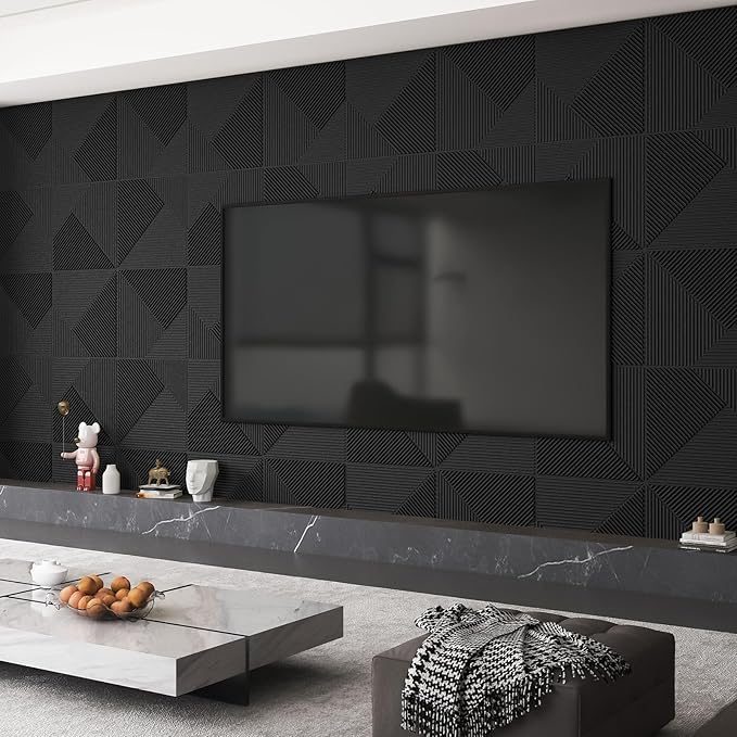 WOWSTAR 12-Pack 3D Wall Panels 19.7" x 19.7", Black Slat Wall Panels for Living Room Wall Decor, Modern Black Wall Covering for Home & Office | 12-pack, 19.7"x19.7", Textured wall panels, accent wall covering, living room bedroom office - Image 7