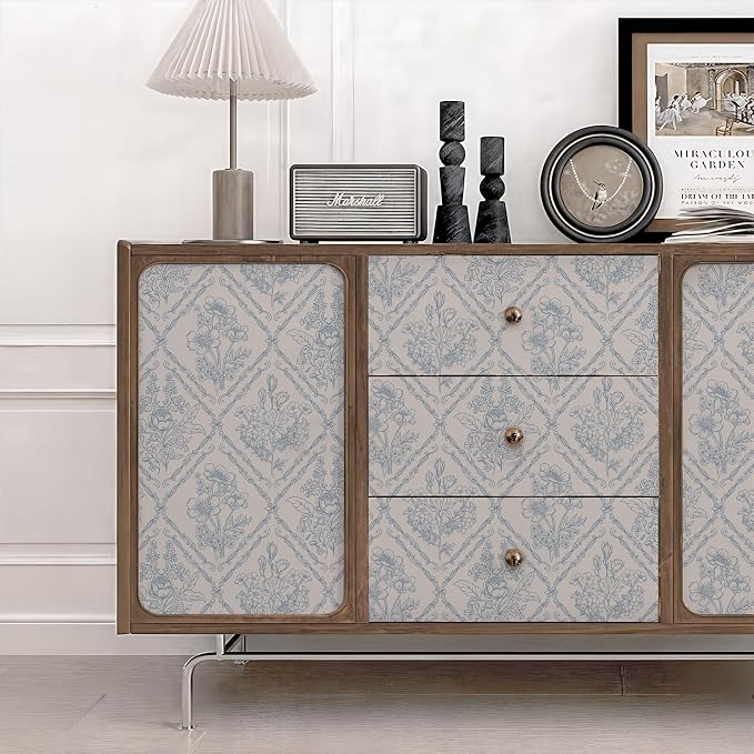 Toduso Peel and Stick Wallpaper Vintage Wall Paper Boho Contact Paper Blue Removable Wallpaper for Kitchen Bathroom Bedroom Floral Waterproof Self Adhesive Vinyl Drawer Decor 17.3"x393.7" - Image 9