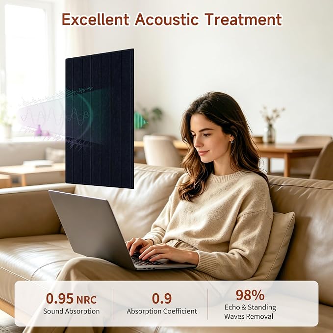 TO-TH Soundproof Wall Panels Self-Adhesive Acoustic Panel 12Pack, Navy Blue | 100% Polyester Fiber, Peel and Stick Wall Panels, 11.8"×15.7"×0.35", Reduce Echo, Interior Wall Decor for Studio, Home Garage - Image 4