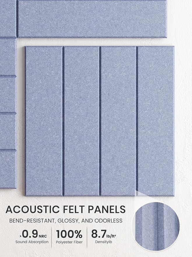 Bumusty 48"x 36" Large Felt Bulletin Board Tiles, Soft Periwinkle | 12-Pack Cork Board Alternative, Wall Decor, 30 Pushpins, 60 Adhesive Tabs, Vision Board, Office, Classroom, Home, Dorm - Image 3