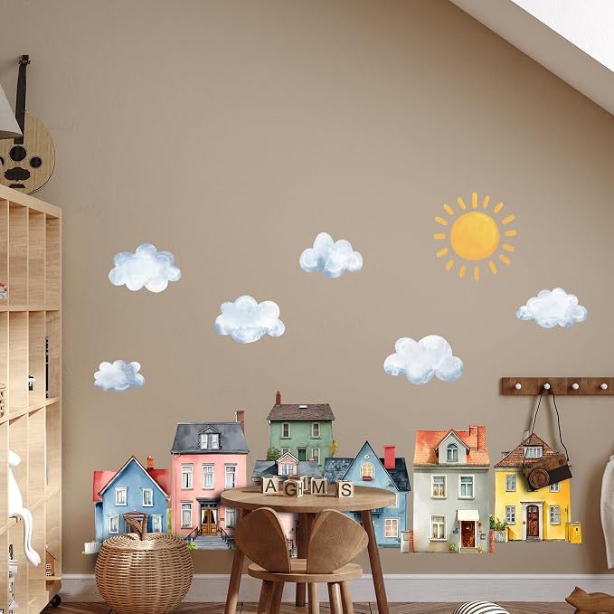 Watercolor Towns Village Wall Decal, Peel and Stick Nursery Mural Wall Stickers for Kids, Boys and Girls Room, Bedroom & Toddler Room Decor - Image 5