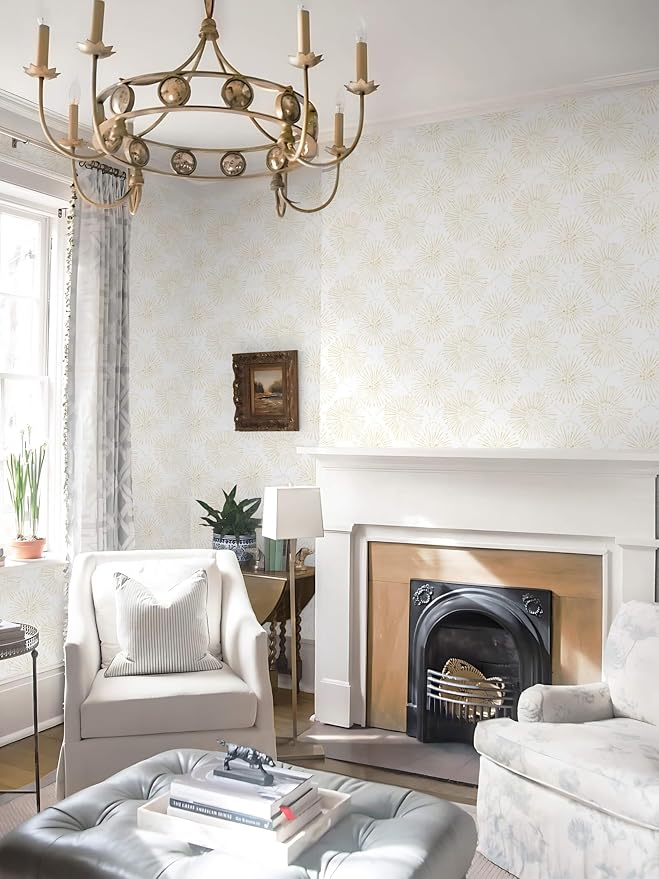 Boho Wallpaper Beige Wall Paper Peel and Stick Modern Beige and White Geometric Fireworks Contact Paper Renter Friendly Self-Adhesive Removable Bathroom Bedroom Laundry Room 17.3" × 197" - Image 9