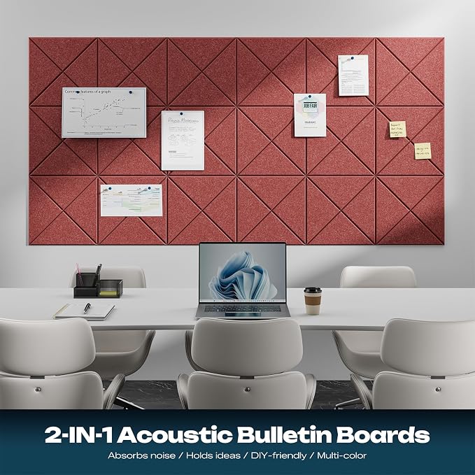 Sonicism 12 Pack X-Lined Acoustic Panels with Self-Adhesive, 12"X 12"X 0.4" Sound Proof Foam Panels, Decorative Soundproof Wall Panels, Sound Absorbing Tile for Home & Offices, Red - Image 4